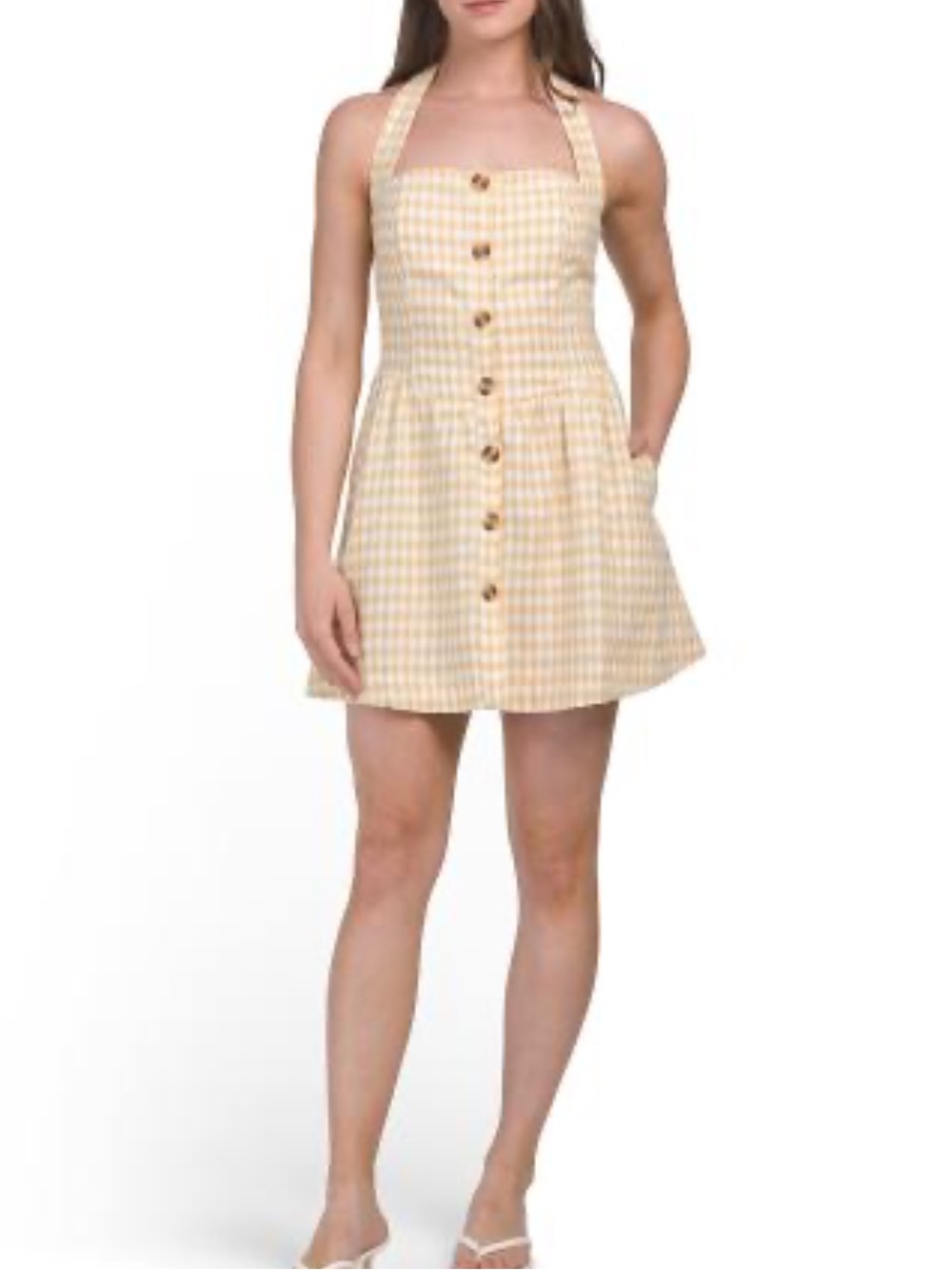 Camila Coelho Pale Yellow Gingham Halter Mini Dress